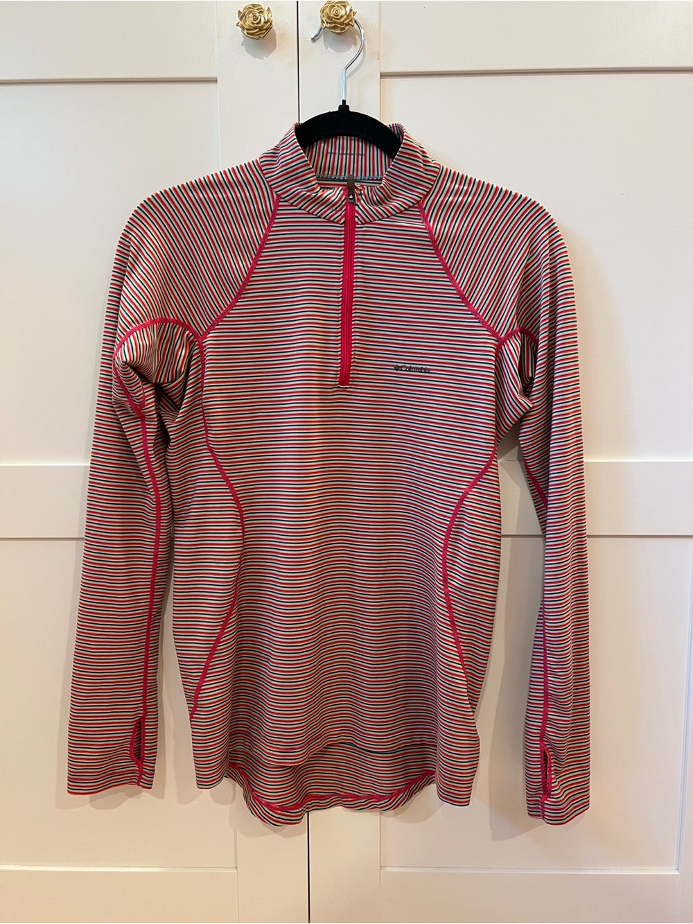 Columbia Women's Long Sleeve Half-Zip Striped Top - Pink & White